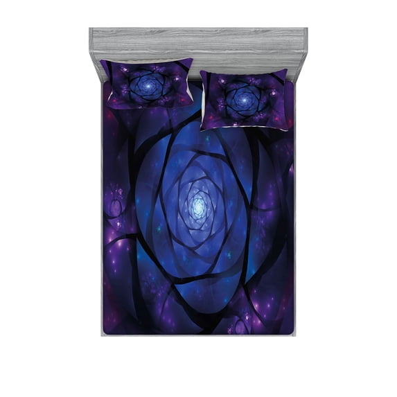 Ambesonne Psychedelic Fitted Sheet & Pillow Sham Set, , King, Purple Blue