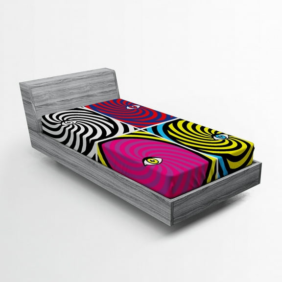 Ambesonne Psychedelic Fitted Sheet, Pop Art Hypnotic, Twin Size, Multicolor