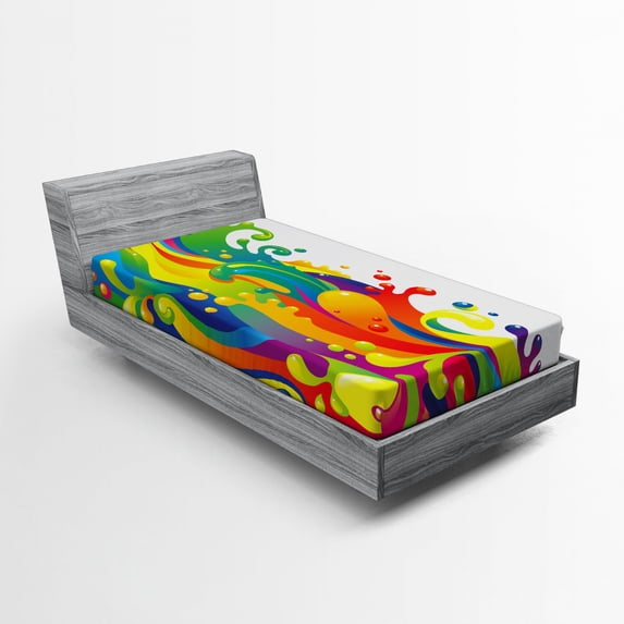 Ambesonne Psychedelic Fitted Sheet, Rainbow Splash, Twin Size, Multicolor
