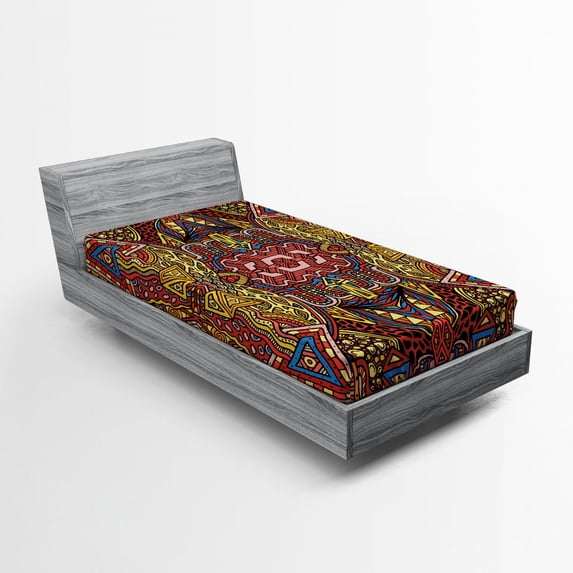 Ambesonne Psychedelic Fitted Sheet, Retro Funky Doodle, Twin XL Size, Multicolor