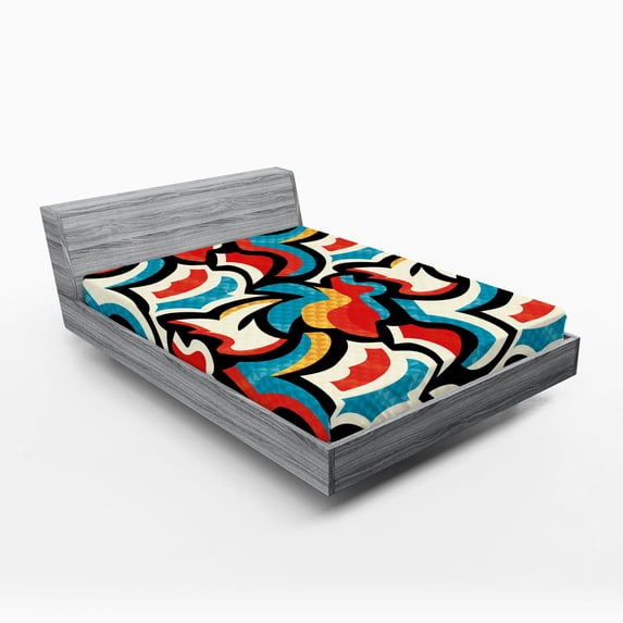 Ambesonne Psychedelic Fitted Sheet, Retro Modern Urban, Full Size, Multicolor