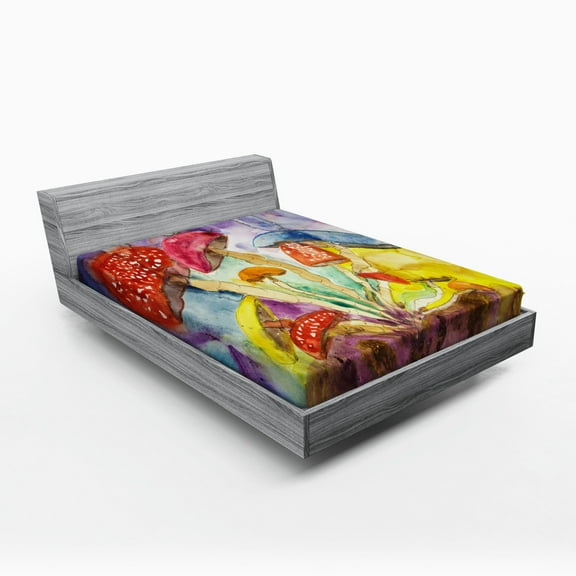 Ambesonne Psychedelic Fitted Sheet, Watercolor Forest, Full Size, Multicolor