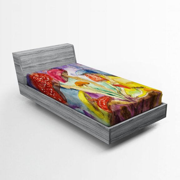 Ambesonne Psychedelic Fitted Sheet, Watercolor Forest, Twin XL Size, Multicolor