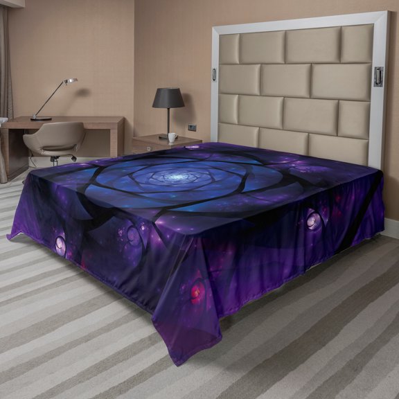 Ambesonne Psychedelic Flat Sheet, , Full Size, Purple Blue