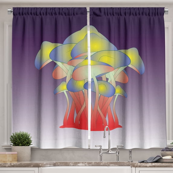 Ambesonne Psychedelic Forest Kitchen Curtains, Forest Design, 55"x45", Plum and Multicolor