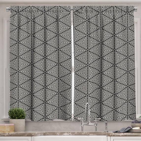Ambesonne Psychedelic Kitchen Curtains, 3D Optical Illusion Art, 55"x30", Charcoal Grey Eggshell