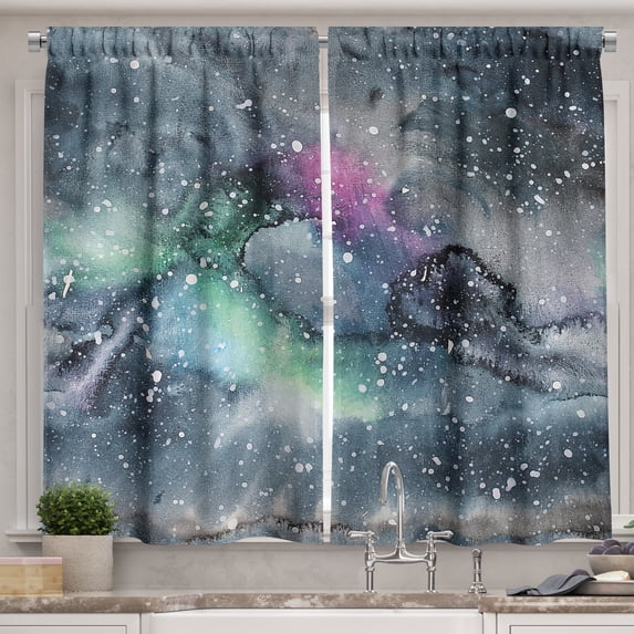 Ambesonne Psychedelic Kitchen Curtains, Celestial Cosmic, 55"x39", Multicolor