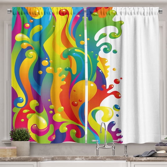 Ambesonne Psychedelic Kitchen Curtains, Rainbow Splash, 55"x36", Multicolor