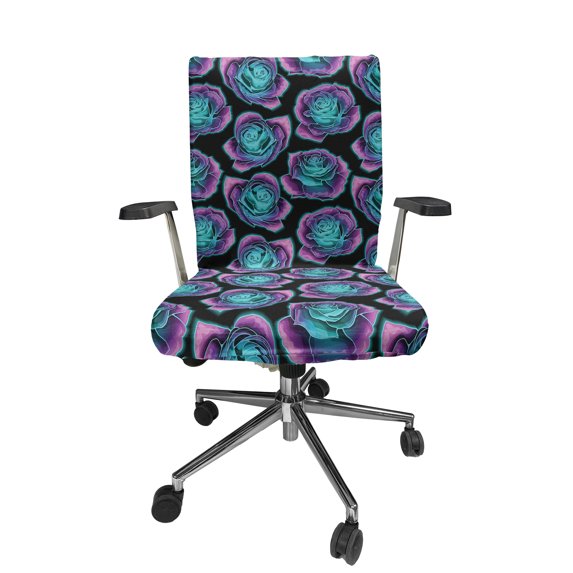 Ambesonne Psychedelic Office Chair Cover Stretchable High Back, Bicolour Abstract Roses, Charcoal Grey and Multicolor