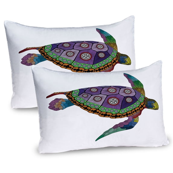 Ambesonne Psychedelic Pillow Sham 2 Pack, Sea Turtle Animal, 30"x20", Purple Orange Pink