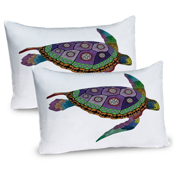 Ambesonne Psychedelic Pillow Sham 2 Pack, Sea Turtle Animal, 36"x20", Purple Orange Pink