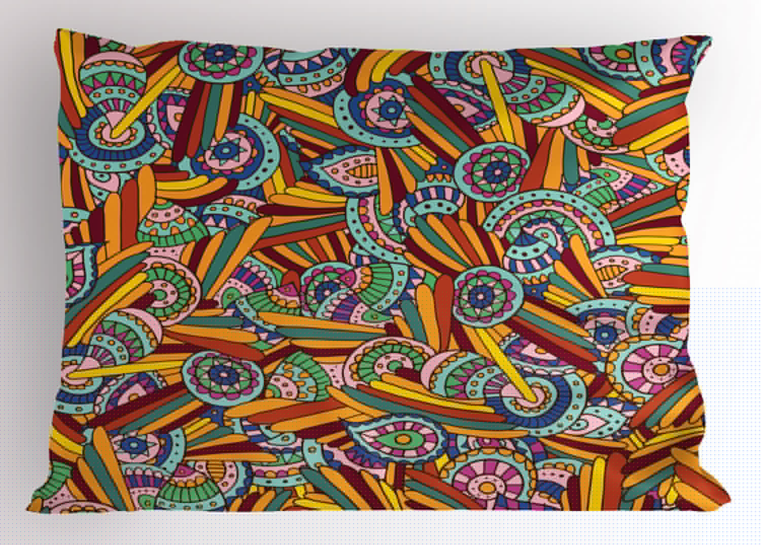 Ambesonne Psychedelic Pillow Sham, Funky Hippie Folk, 26" X 20", Multicolor