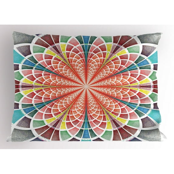 Ambesonne Psychedelic Pillow Sham, Geometric Blossom, 26" X 20", Multicolor