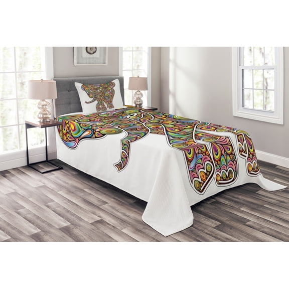 Ambesonne Psychedelic Quilted Bedspread Set 2 Pcs, Boho Art, Twin Size, Multicolor