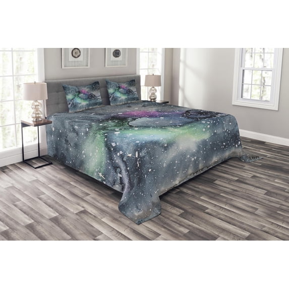 Ambesonne Psychedelic Quilted Bedspread Set 3 Pcs, Celestial Cosmic, King Size, Multicolor