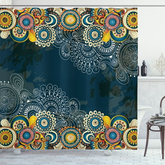 Ambesonne Psychedelic Shower Curtain, Mandala Paisley, 69"Wx84"L, Blue Yellow