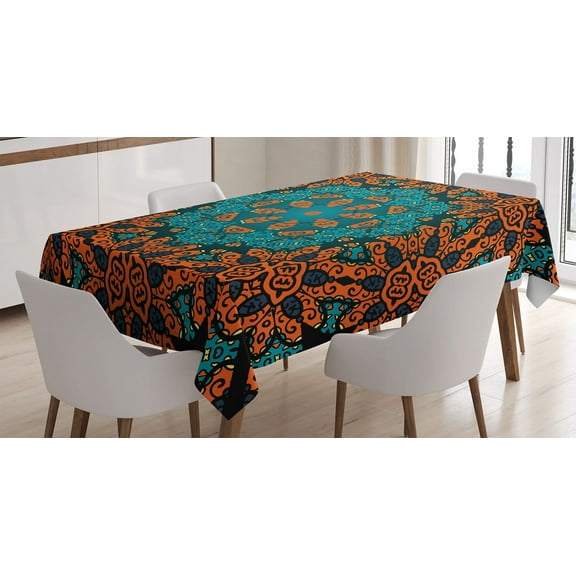 Ambesonne Psychedelic Tablecloth Rectangular Table Cover, Floral Boho Hippie, 60"x90", Teal Orange
