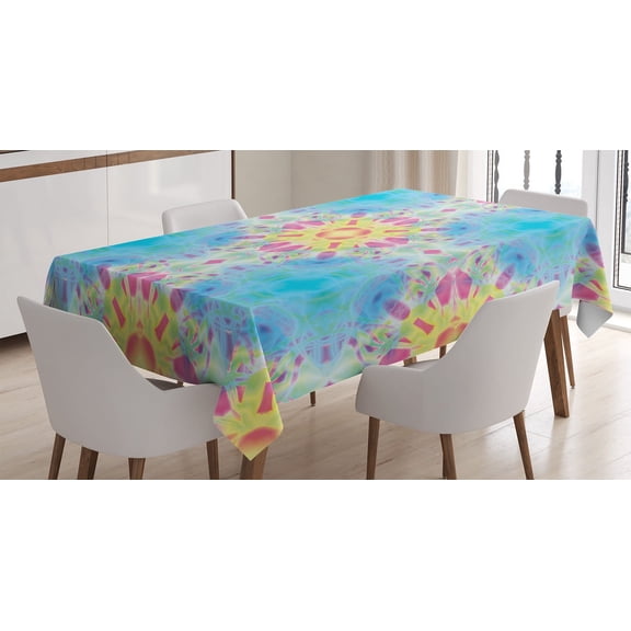 Ambesonne Psychedelic Tablecloth Rectangular Table Cover, Psychedelic Blurry Art, 60"x84", Pink and Blue