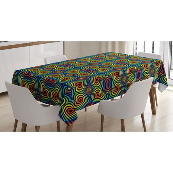 Ambesonne Psychedelic Tablecloth Rectangular Table Cover, Seventies Hippie, 60"x90", Multicolor