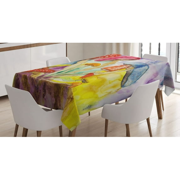 Ambesonne Psychedelic Tablecloth Rectangular Table Cover, Watercolor Forest, 60"x84", Multicolor