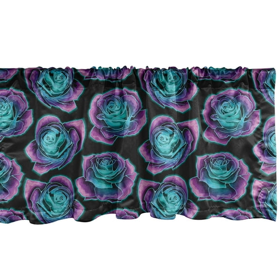 Ambesonne Psychedelic Window Valance, Bicolour Abstract Roses, 42" x 12", Charcoal Grey and Multicolor