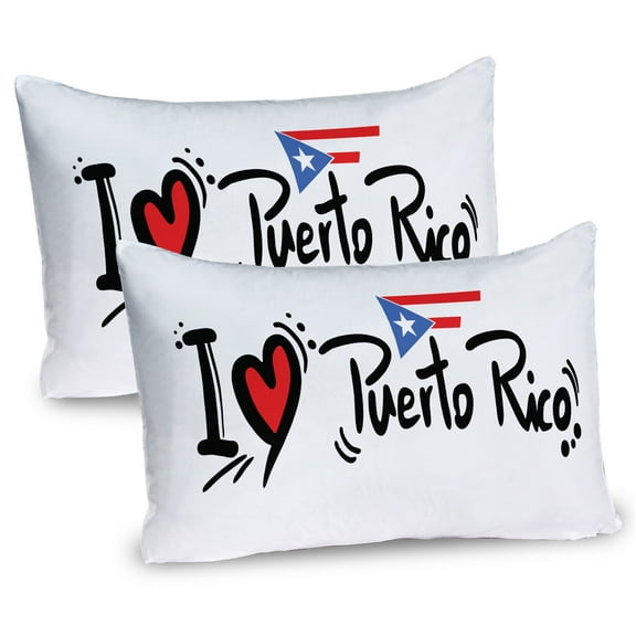 Ambesonne Puerto Rico Pillow Sham 2 Pack, I Love Doodle Heart, 36"x20", Black Vermilion