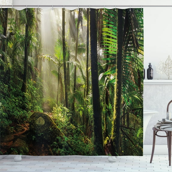 Ambesonne Puerto Rico Shower Curtain, Jungle Path El Yunque, 69"Wx70"L, Green Dark Green