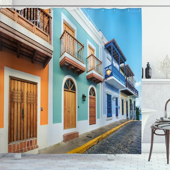 Ambesonne Puerto Rico Shower Curtain, San Juan Streets Houses, 69"Wx70"L, Multicolor