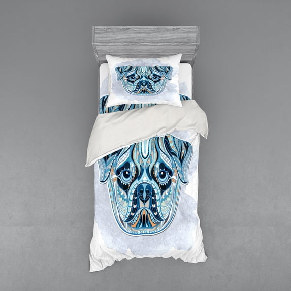 Ambesonne Pug Bedding Set 3 Pcs, Pattern Dog, Twin XL, Blue Pale Blue