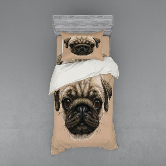 Ambesonne Pug Bedding Set 3 Pcs, Pet Animal Art Design Dog, Twin XL, Tan Pale Brown