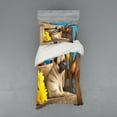 thumbnail image 1 of Ambesonne Pug Bedding Set 3 Pcs, Puppy Photography on Bench, Twin XL, Pale Brown Yellow Blue, 1 of 3