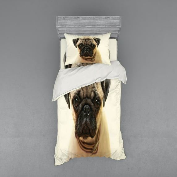 Ambesonne Pug Bedding Set 3 Pcs, Pure Bred Dog Photograph, Twin XL, Pale Brown Black