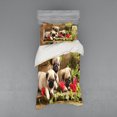 thumbnail image 1 of Ambesonne Pug Bedding Set 3 Pcs, Sibling Puppies Flowers, Twin XL, Fern Green Eggshell, 1 of 3