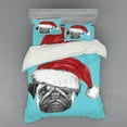 thumbnail image 1 of Ambesonne Pug Bedding Set 4 Pcs, Dog with Santa Hat X-Mas, Queen, Blue Ruby Grey, 1 of 3