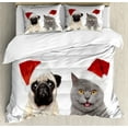 thumbnail image 1 of Ambesonne Pug Duvet Cover Set, Christmas Themed Dog Photo, Queen, Grey Cream Red, 1 of 3