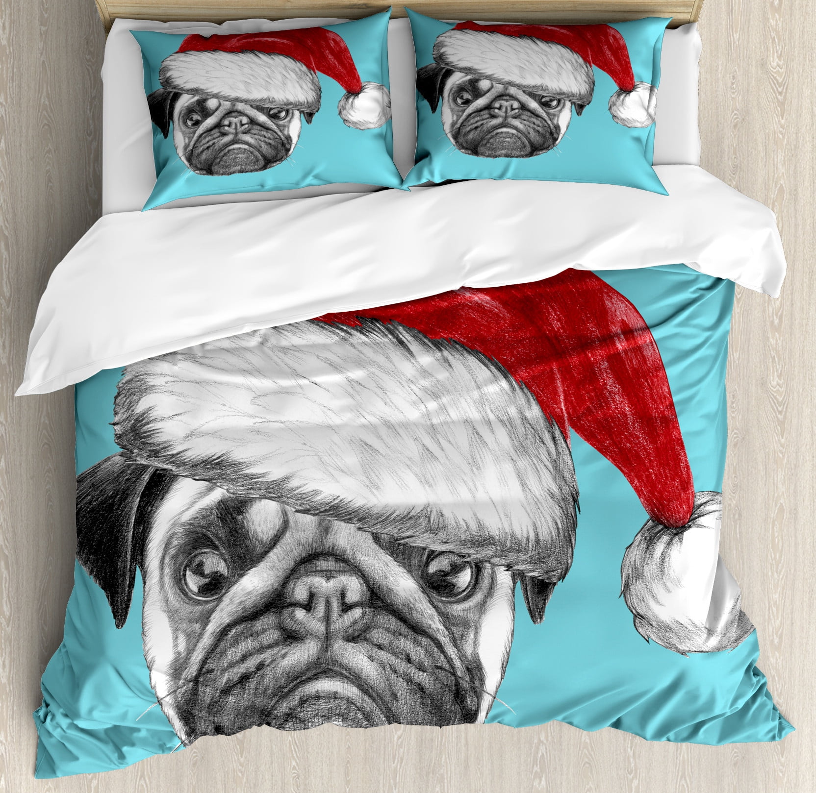 Grey Pug Duvet Ambesonne Pug Duvet Cover Set, Dog With Santa