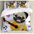 thumbnail image 1 of Ambesonne Pug Duvet Cover Sets, Dog Playing Guitar Singing, 2-King, Pale Brown Pink Black, 1 of 7