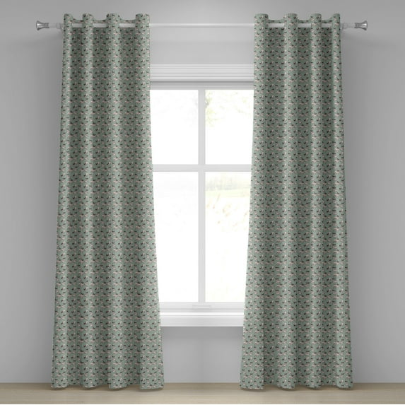 Ambesonne Pug Grommet Curtain, Sitting Stretching Dog, 50" x 84", Turquoise