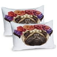 thumbnail image 1 of Ambesonne Pug Pillow Sham 2 Pack, Floral Head Wreath Fun, 30"x20", Pale Brown Purple Red, 1 of 3
