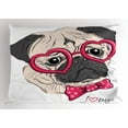 thumbnail image 1 of Ambesonne Pug Pillow Sham, Dog with Heart Glasses Bow, 26" X 20", Pink Grey White, 1 of 2