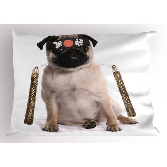 Ambesonne Pug Pillow Sham, Martial Art Ninja Puppy, 36" X 20", Multicolor