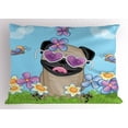 thumbnail image 1 of Ambesonne Pug Pillow Sham, Puppy on the Field Flowers, 36" X 20", Sky Blue Multicolor, 1 of 2