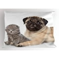 thumbnail image 1 of Ambesonne Pug Pillow Sham, Young Puppy and Kitten, 36" X 20", Pale Brown Beige, 1 of 2
