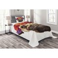 thumbnail image 1 of Ambesonne Pug Quilted Bedspread Set 2 Pcs, Floral Head Wreath Fun, Twin Size, Pale Brown Purple Red, 1 of 3
