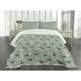 thumbnail image 1 of Ambesonne Pug Quilted Bedspread Set 3 Pcs, Sitting Stretching Dog, Queen Size, Turquoise, 1 of 5