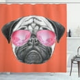 thumbnail image 1 of Ambesonne Pug Shower Curtain, Dog Portrait Sunglasses Funny, 69"Wx84"L, Dark Salmon, 1 of 4