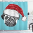 thumbnail image 1 of Ambesonne Pug Shower Curtain, Dog with Santa Hat X-Mas, 69"Wx75"L, Blue Ruby Grey, 1 of 3