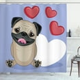 thumbnail image 1 of Ambesonne Pug Shower Curtain, Happy Dog with Hearts, 69"Wx84"L, Pale Brown Red, 1 of 5