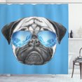 thumbnail image 1 of Ambesonne Pug Shower Curtain, Portrait with Sunglasses, 69"Wx84"L, Black Pearl Blue, 1 of 3
