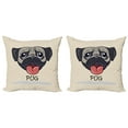 thumbnail image 1 of Ambesonne Pug Throw Pillow Cover 2 Pack, Cartoon Pug Caricature, 20", Taupe Black Red, 1 of 7